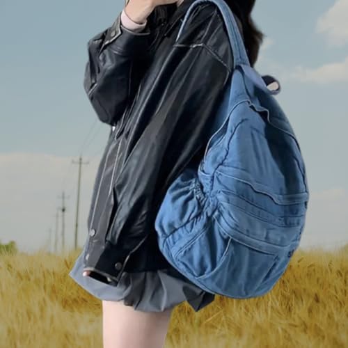Light Wash Denim Jean Backpack for Women & Men Retro Aesthetic Rucksack Basic Backpack for High School/College Students Travel Laptop Bag - color: Light Denim