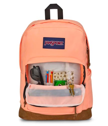 JanSport Right Pack Backpack - Durable Daypack with Padded 15" Laptop Sleeve, Spacious Main Compartment & Integrated Water Bottle Pocket - Peach Neon - color: Peach Neon