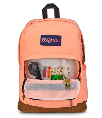 JanSport Right Pack Backpack - Durable Daypack with Padded 15" Laptop Sleeve, Spacious Main Compartment & Integrated Water Bottle Pocket - Peach Neon - color: Peach Neon