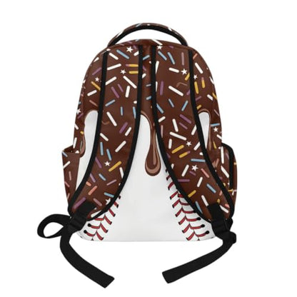 Suobstales Brown Baseball Ice Cream Drip Print School Backpack for Kids Girls Boys School Bag Bookbags Laptop Backpack Casual Daypack Knapsack Satchel with Adjustable Straps for Outdoor Travel - color: Brown Baseball Ice Cream Drip