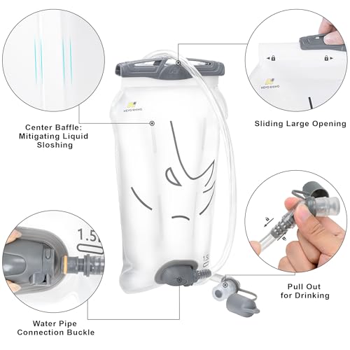 N NEVO RHINO Hydration Bladder 2L-3L,Water Reservoir for Hiking Backpack Leak Proof Water Storage Bladder,BPA-Free Water Pouch Hydration Pack for Camping Cycling Running - color: 1.5L water bladder