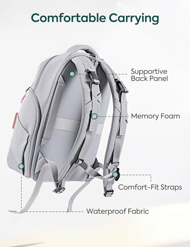 Babelio Grid Wizard Diaper Bag Backpack - Multi Function Waterproof Diaper Bag, Travel Essentials Baby Bag with Insulated Bottle Holders, Baby Shower Gifts, Grey - color: Grey, size: Regular - 20L