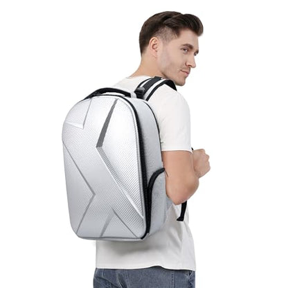 Camera Backpack Hard Shell Imitation Carbon Fiber DSLR, Waterproof Shockproof w/15.6" Lap Comp for Photo, Travelers & Daily. - color: Silver Gray
