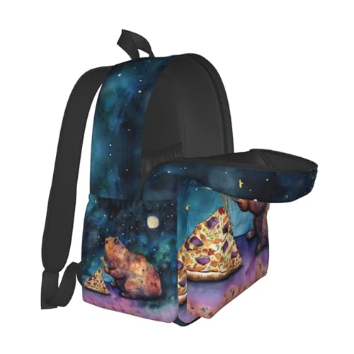 Funny Galaxy Pizza Capybara Backpack School Bag Lightweight Bookbag Casual Daypack for Girls Boys Kids Women Men Travel Laptop 16 Inch - color: Galaxy Pizza
