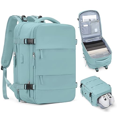 coofay Expandable Backpack For Traveling On Airplane Travel Backpack For Women Men Airline Approved Carry On Bags For Airplanes Gym Bag With Shoe Compartment Waterproof Hiking Backpack Essentials - color: A-blue, size: XX-Large