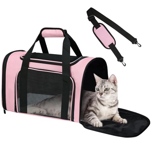 Cat Carrier Soft for Pets Up to 15 Lbs, Cat Travel Bag Soft-Sided with Padded Shoulder Strap, Pet Dog Carriers for Small Dogs Travel Puppy Carry Airline Approved, Pink - color: Pink, size: 17.0"L x 11.0"W x 11.0"H