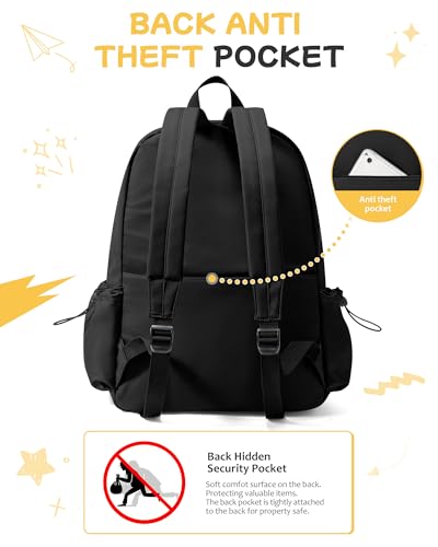 SEAFEW Black Backpack for School Women Girls, Waterproof Bookbag Cute High School Backpack for Men Teen Boys, Lightweight Travel College Back Pack Mochilas Escolares para Casual Daypack Rucksack - color: Black