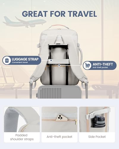 LOVEVOOK 50L Travel Backpack Flight Approved Carry on Backpack,3 Packing Cubes,Waterproof Personal Item Travel Bag,TSA Carry on Luggage Suitcase Travel Essentials,Gifts for Women & Men,fits 18" Laptop - color: A-light Gray-pink, size: X-Large-50L-4Pcs