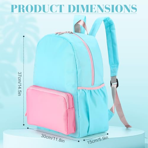 1 Piece Nylon Backpack Kids School Backpack for Toddler Girls Boys Plain Waterproof Preppy Bookbags Travel for Student (Lake Blue and Pink) - color: Lake Blue and Pink