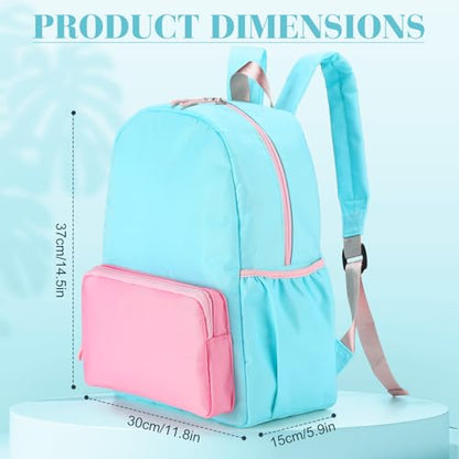1 Piece Nylon Backpack Kids School Backpack for Toddler Girls Boys Plain Waterproof Preppy Bookbags Travel for Student (Lake Blue and Pink) - color: Lake Blue and Pink