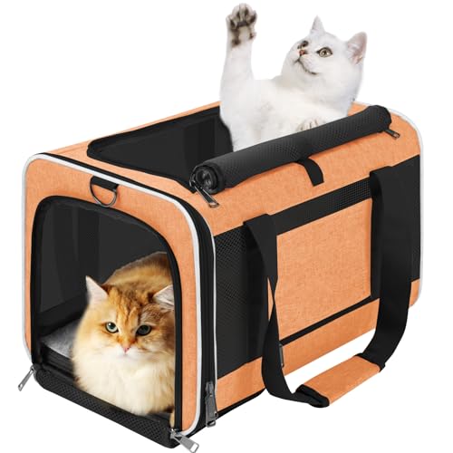 GAPZER Large Cat Carry Bag, Soft Shell Shih-Tzu Pet Transport Crate, 18x12x12 Top Opening Maltese-Dog Traveling Mesh Kennel 10 Pound, Big Bunny Rabbit Carrying Case Animal Carrier Kitty Product Orange - color: Orange