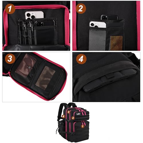 LHI Military Tactical Backpack for Men and Women 45L Army 3 Days Assault Pack Bag Large Rucksack with Molle System - Black with red zipper - color: 1.0 Black With Red Zipper