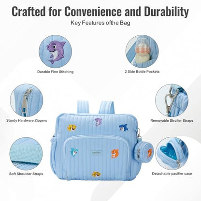 GOBABYMART Diaper Bag Backpack with Changing Pad - Travel Baby Bag, Insulated Bottle Pockets, Stroller Straps (Medium - Blue Sharks) - color: Medium - Blue Sharks