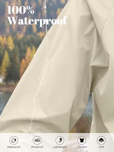 PITINAN Lightweight Rain Jacket Women Packable Wind Breaker Light Rain Jacket Women Waterproof Travel Raincoat S-XXL - color: Beige, size: Small