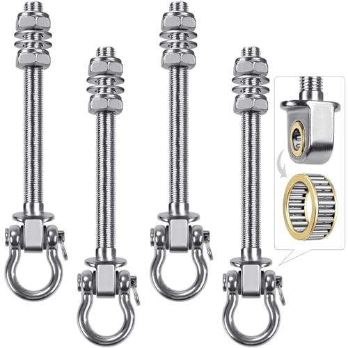 SELEWARE Heavy Duty Bearing Swing Hangers, 4 Pack Stainless Steel Hooks for Wood and Steel Beam, Sets Hardware for Hammock, Yoga, Porch, Heavy Bag, 7" x M2/5", 1500LB Capacity - color: 4 Pack Bearing Hangers (7" X M2/5" Threaded Rod)