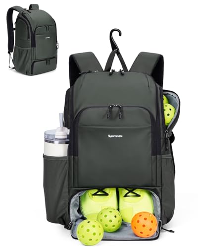 sportsnew Pickleball Bag Large Sports Pickleball Backpack with Shoe Compartment for Men Women, Patent Pending - color: Army Green