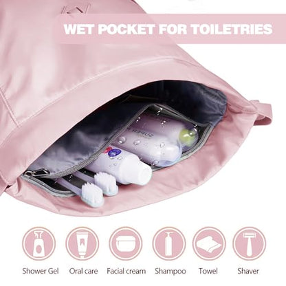 BAVELOE Drawstring Backpack with Wet Pocket Gym Backpack Water-Resistant Cinch String Bag Beach Swim for Women Men - color: Pink