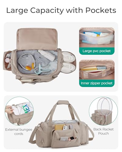 BAGSMART 4-IN-1 Gym Bag for Women Men, TSA Lightweight Duffle Bag for Travel with Shoe Compartment & Wet Pocket, 22L/30L/38L Tactical Backpack with 40oz Water Bottle Holder - color: G-Light pink