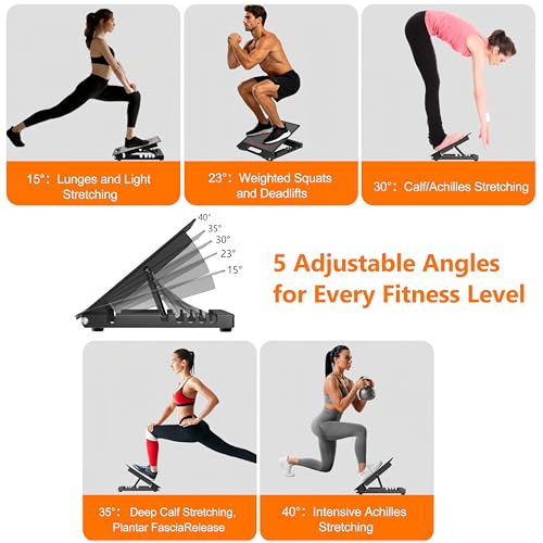Slant Board for Calf Stretching, Heavy Duty Steel Squat Wedge, 5-Level Adjustable Incline Board, 650 lb Weight Capacity for Heel Elevated Squats, Weightlifting, Calf Stretch & Physical Therapy