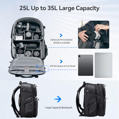 ULANZI BP10 Hardshell Camera Backpack 35L for DSLR Professional Photography Video Accessories Travel Tripod Strorage Large Splash-proof Hardshell Bag for Sony Canon Women Men w Tripod&Laptop Holder - size: BP10 35L Shoulder Bag