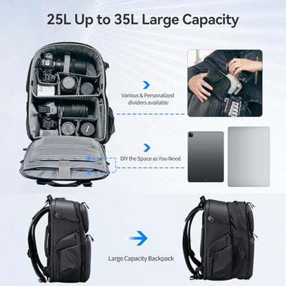 ULANZI BP10 Hardshell Camera Backpack 35L for DSLR Professional Photography Video Accessories Travel Tripod Strorage Large Splash-proof Hardshell Bag for Sony Canon Women Men w Tripod&Laptop Holder - size: BP10 35L Shoulder Bag