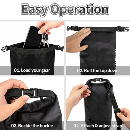 Waterproof Dry Bag, 2L Roll Top Waterproof Pool Bag IPX8 with Crossbody Strap, Phone Pouch Water Protector for Cruise Camp Swim Beach Fish Travel Essentials, Boat & Kayak Accessories (Black) - color: Black dry bag 2L