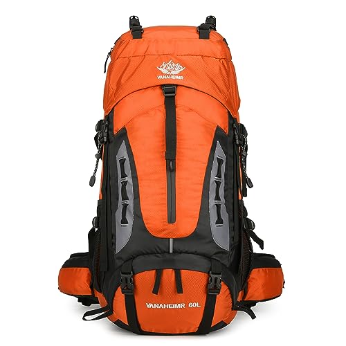 YFREAL 60L Travel Hiking Camping Backpack with Rain Cover,Backpack Water Resistant,Climbing Backpack for Men Women (ORANGE) - color: Orange