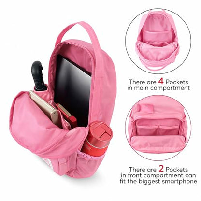 Xach Casual and Affordable Everyday Backpack for Women - Lightweight 20 liters capacity with 17” Laptop Sleeve, Unique Note Pad Design, Luggage Sleeve (Pink) - color: Pink