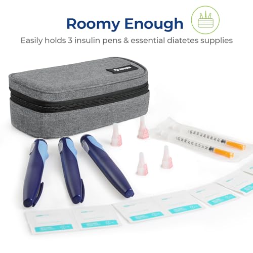 AUVON Insulin Cooler Travel Case with 2 x 160g Ice Packs, 10–11 Hour Cooling, Compact Insulated Diabetic Medication Bag Fits 3–4 Insulin Pens & Diabetic Supplies, 8.27 x 4.33 x 2.56 in, TSA-Friendly