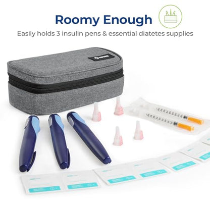 AUVON Insulin Cooler Travel Case with 2 x 160g Ice Packs, 10–11 Hour Cooling, Compact Insulated Diabetic Medication Bag Fits 3–4 Insulin Pens & Diabetic Supplies, 8.27 x 4.33 x 2.56 in, TSA-Friendly