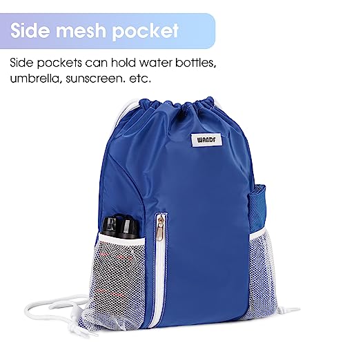 WANDF Drawstring Backpack Sports Gym Sackpack with Mesh Pockets Water Resistant String Bag for Women Men (Navy Blue) - color: Navy Blue