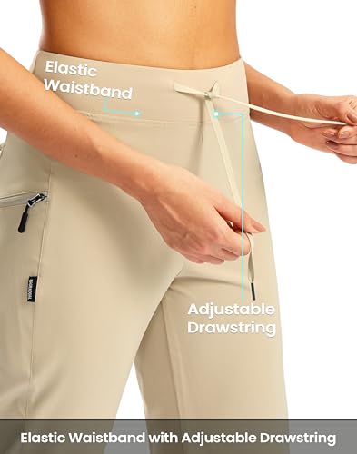 G Gradual Women's Capri Pants with 3 Zipper Pockets Lightweight Quick Dry Hiking Travel Capris Pants for Women Casual Summer - color: Khaki, size: Large