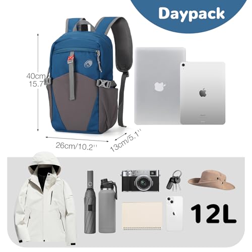 12L Hiking Backpack with Padded Straps for Kids, Waterproof Small Hiking Backpack with Chest Strap for Men, Mini Lightweight Kid Travel Backpacks Day Pack with Phone Pocket, Blue - color: Blue