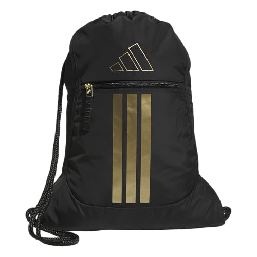 adidas Alliance Sackpack – Drawstring Backpack for Sports, Small Gym Bag, Black/Gold Metallic/3, OSFA - color: Black/Gold Metallic/3