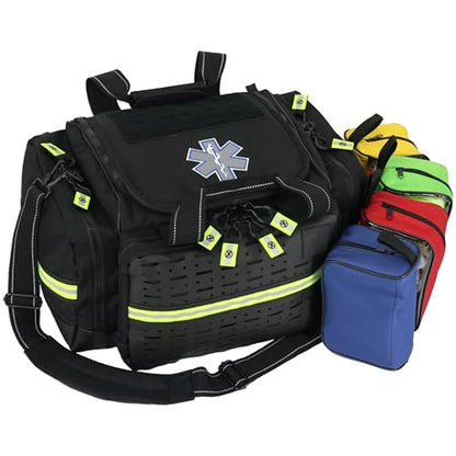 Lightning X LXMB35 EMT Trauma Bag – Large ALS Medical Bag with 6 Color-Coded Pouches, MOLLE Panel, Waterproof Bottom, Reflective EMS Gear for First Responders - color: Black