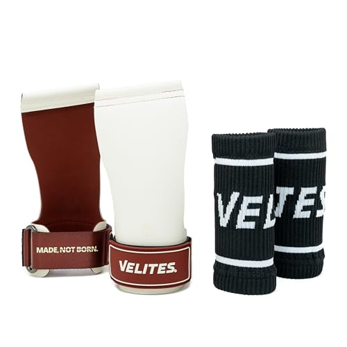 Velites - Official Crossfit® Games Quad Ultra Grips - No Chalk and Smooth Bars - Wristbands and Carry Bag Included - Pull-ups, Muscle-ups and Toes to bar - color: White, size: Large