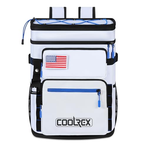 Large Backpack Cooler 36 Can Cooler Backpack with 2 Insulated Compartments Leak Proof Waterproof Travel Backpack, Camping Beach Picnic Lunch Thermal Bag for Women and Men - color: White