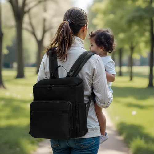 Diaper Bag Backpack, Neoprene Bag Backpack, Large Diaper Backpack with 16 Diaper Bag Organizers, 4 Insulated Pockets, Lighweight Travel Baby Bag with Changing Pad for Mom & Dad, Black - color: Black