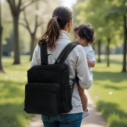 Diaper Bag Backpack, Neoprene Bag Backpack, Large Diaper Backpack with 16 Diaper Bag Organizers, 4 Insulated Pockets, Lighweight Travel Baby Bag with Changing Pad for Mom & Dad, Black - color: Black