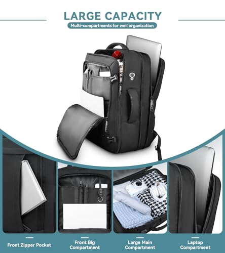 Travel Backpack, 50L Expandable Extra Large Laptop Backpack, Carry On Backpack Airline Approved Water Resistant Business Suitcase Daypack Bag Fits 17 Inch Laptops, Travel Gifts for Men Women, Black - color: Black, size: 17.3 Inch (20''x13''x10'')