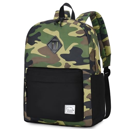 VASCHY Lightweight Backpack for Men, Water Resistant Classic Daypack for Travel, Work, College with Side Bottle Pockets Camo Black - color: Camo Black Fusion