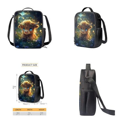 Cute Highland Cow Backpack for Girls Kids Backpack with Lunch Box Water Bottle Carrier and Soft Pencil Case 4PCS Set Cute Bookbag with Front Pocket 17" Large Capacity Elementary School Bag - color: Cute Highland Cow