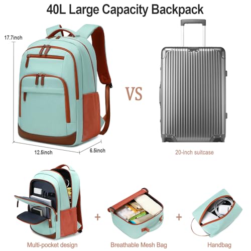 BOVIP Travel Backpack For Men Women,40L Carry On Backpack Flight Approved,TSA Personal Item Travel Bag Fits 17 Inch Laptop,Business Weekender Overnight Daypack Light Green - color: Light Green