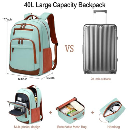 BOVIP Travel Backpack For Men Women,40L Carry On Backpack Flight Approved,TSA Personal Item Travel Bag Fits 17 Inch Laptop,Business Weekender Overnight Daypack Light Green - color: Light Green