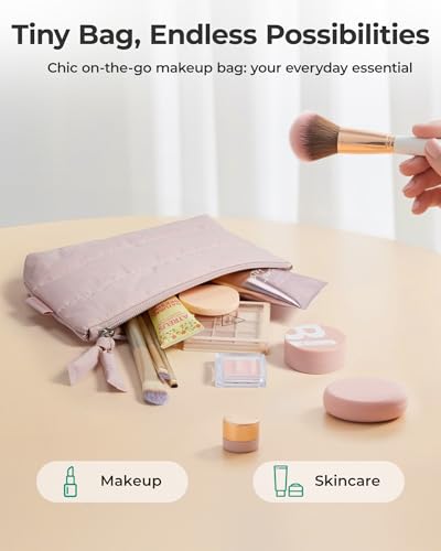 BAGSMART Small Puffy Water-Resist Makeup Bag for Women | Cloud-like shell with tactile, lightweight, squishy finish; playful puffy zipper pull - color: Airy Blue, size: Small