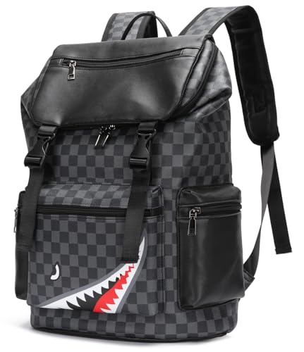 Leather laptop backpack, PU leather backpack Men Women, casual backpack, water-resistant, for daily commuting work travel (Black-s) - color: Black-03