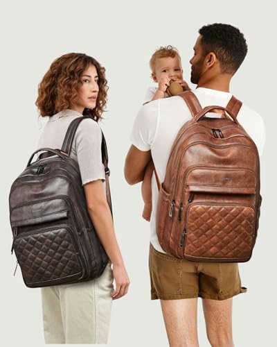 Bluome Work Backpack for Women Men, Laptop Vegan Leather Backpack Purse with 15.6–17 Inch Laptop, Multi-Pocket Bookbag for Office Travel Gym Weekend Overnight Bag, Coffee - color: Coffee