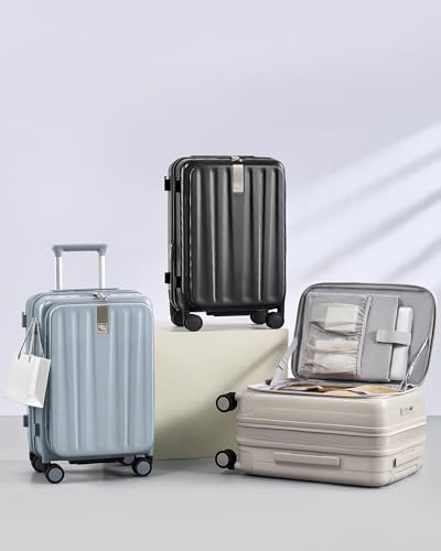 Hanke 20 Inch Expandable Carry On Luggage Airline Approved Top Opening Hard Shell Suitcases with Wheels Lightweight Travel Luggage Carry On Suitcase for Woman Men-Jet Black - color: Jet Black, size: 20 Inch Expandable