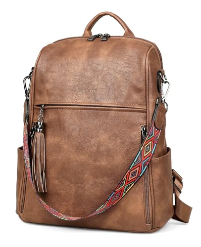 FADEON Leather Backpack Purse for Women Designer Travel Backpack Purses PU Fashion Ladies Shoulder Bag with Tassel Brown - color: 1 Brown Retro Style, size: Medium (14-in Height)