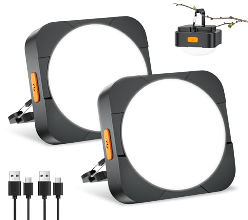 Rechargeable Camping Lights FLY2SKY 2Pcs 2000mAh Tent Lights Flashlight Portable LED Camping Lantern Survival Gear Camping Accessories for Hiking Backpacking Fishing Hurricane Emergency Outage - color: 2PC-2000mAh-BLACK